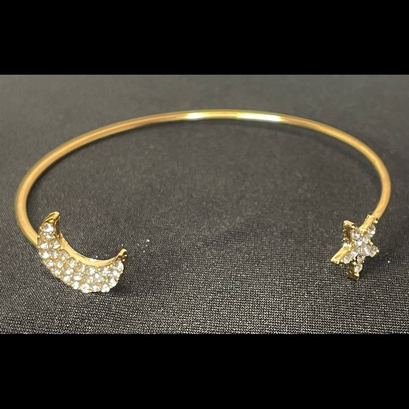 Jewelry - Dainty Star & Moon Gold Toned Cuff  Bracelet w/Rhinestones